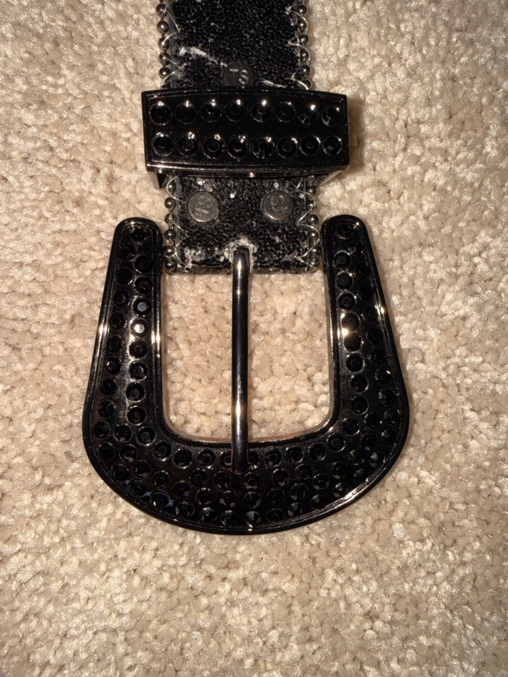 B.B. Simon Black Studded Men’s Belt with Glossy Buckle
